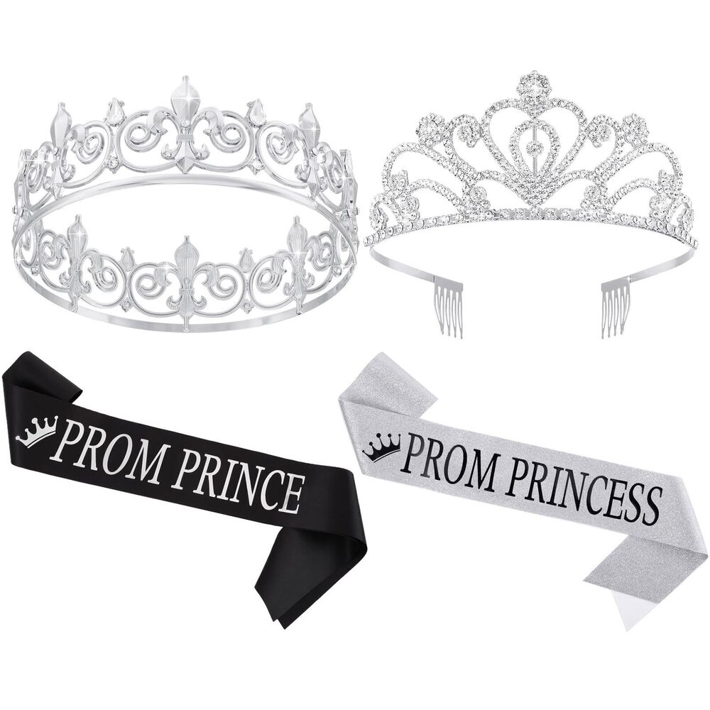 7802 Prom Prince Princess Crown Set with Sashes 80s Prom Party Favors